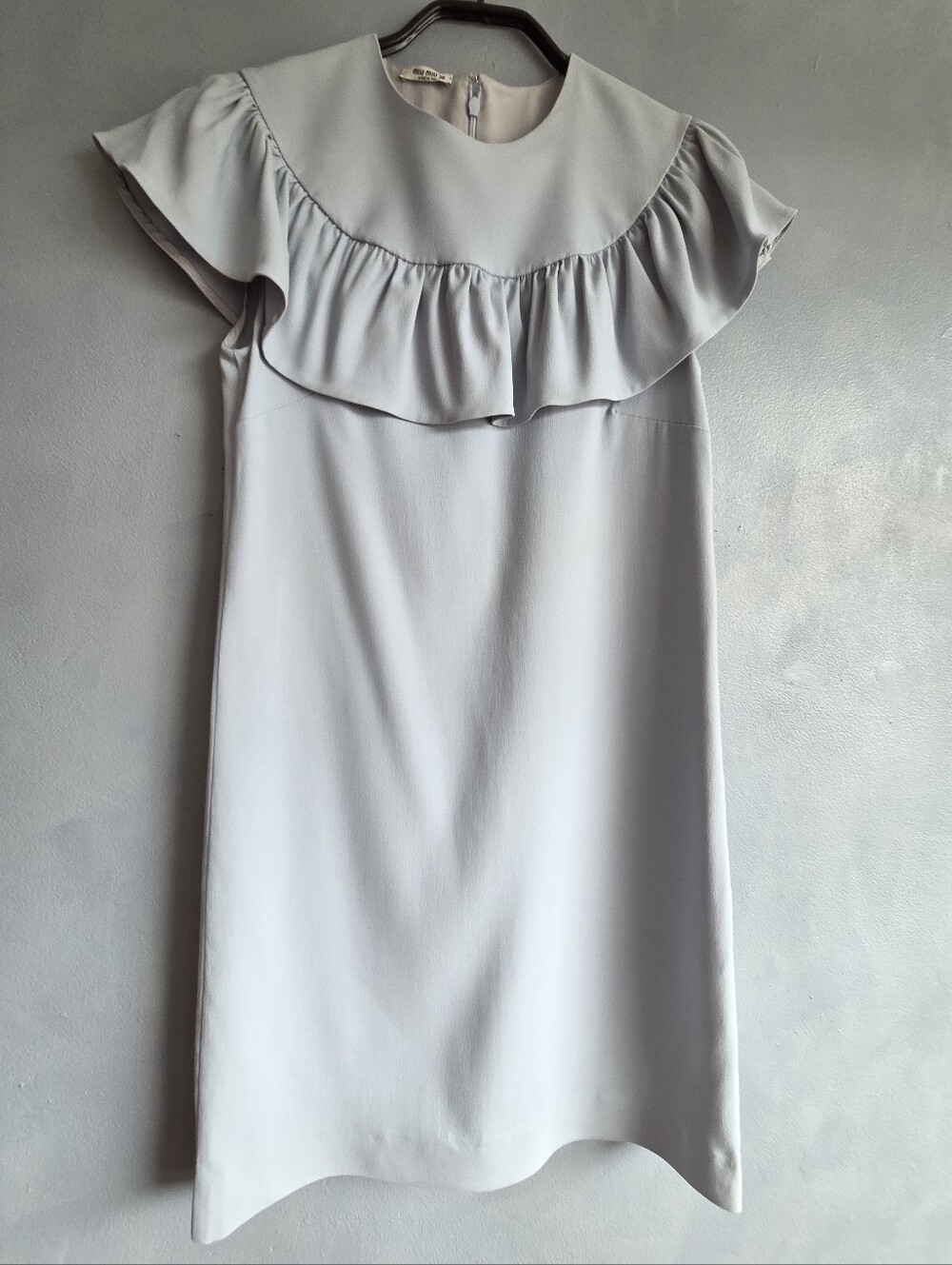 MIU MIU LIGHT BLUE GREY MINI SHIFT DRESS, SIZE IT 38, EUC